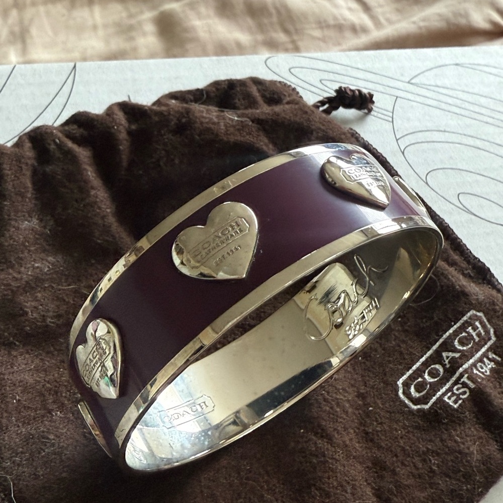 NWOT vintage COACH dark purple bangle with silver hearts - Picture 2 of 4